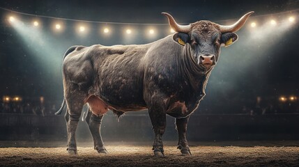 Majestic Texas Longhorn Bull in Spotlight