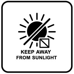 Black Vector Clear symbol warning to keep away from sunlight, simple black and white design, important notice to protect from direct rays to reduce degradation