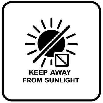 Black Vector Clear symbol warning to keep away from sunlight, simple black and white design, important notice to protect from direct rays to reduce degradation