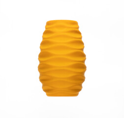 yellow ceramic vase with geometric pattern isolated on white background