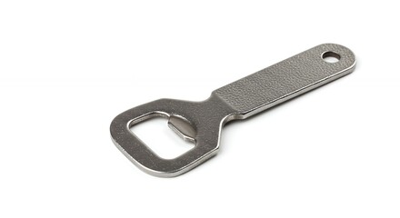 Metal bottle opener on white background