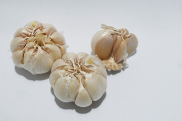 Close up of garlic free copy space isolated white background