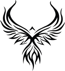 Fototapeta premium Phoenix Bird illustration - Tribal Phoenix Bird Tattoo Design with Flaming Tail and Extended Stylized Wings