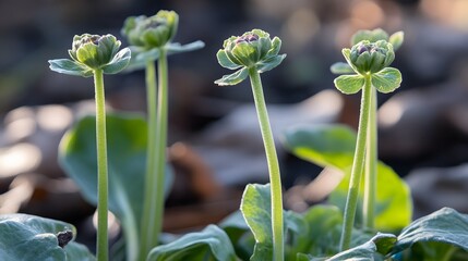 Obraz premium Closeup of Green Flower Buds in Sunlight