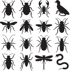 Insect and Animal Silhouette Collection Vector Set