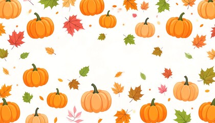 Autumn pumpkins with leaves border.