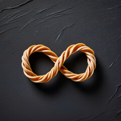 One rubber band twisted into a figure-eight shape, centered on a dark slate background