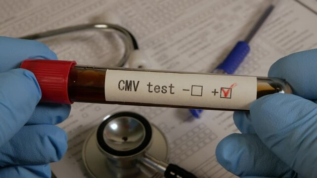 Doctor showing positive cmv test result