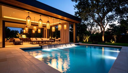 Luxury Poolside Night Relaxation.