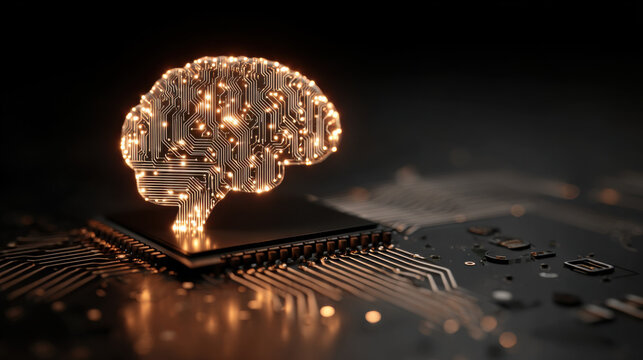 A Stunning Visual Representation of Artificial Intelligence Featuring a Glowing Brain on a Circuit Board, Illuminating the Intersection of Technology and Cognition