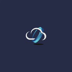 Abstract Ringed Cloud Logo Design on blue