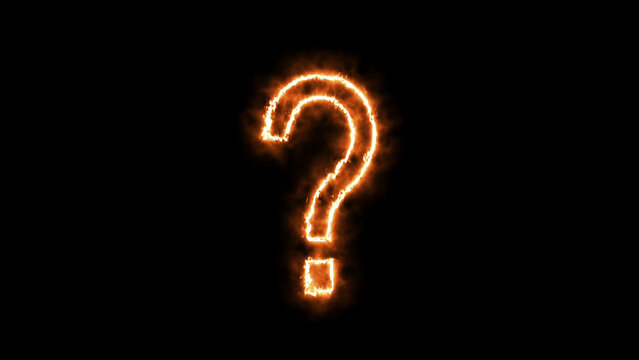 Burning question mark on black background 