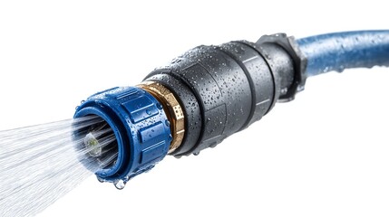Detailed close-up of high-pressure water hose connector, durable design, ideal for industrial cleaning tasks, copy-space available.