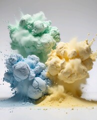 High-Speed Explosion of Blue, Yellow, and Green Pigment Powder in Abstract Formation