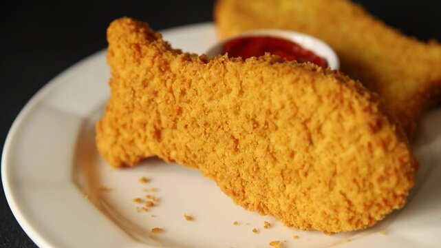 Fish sticks fishs shaped breaded fish nuggets fast food fresh delicious gourmet food background on the table rustic food top view copy space