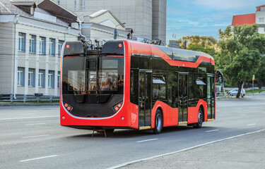  electric bus moves along the street