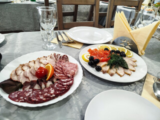 Banquet table with cold cuts display