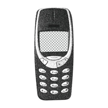 Button dumb mobile phone  vector screen transparent . Feature phone trendy y2k element for collage, 90s and 80s 