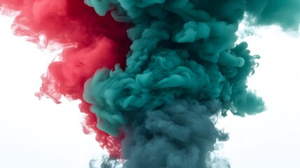 Obraz premium Abstract Red and Teal Ink Swirl, Colorful Smoke Cloud, Artistic Paint