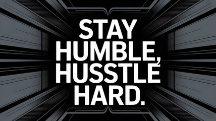 Stay humble hustle hard text in white on a dark gray abstract background