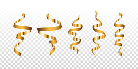 Vector set of golden serpentine ribbons isolated on transparent background.