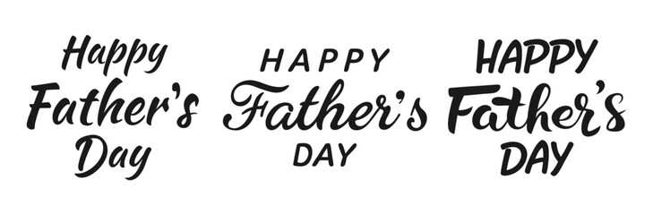 Set of minimalist black Happy Father's Day fonts. Perfect for greeting cards, posters, prints and holiday designs. Classic typography for celebrating