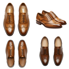 Four Views of Men's Brown Brogue Oxford Shoes