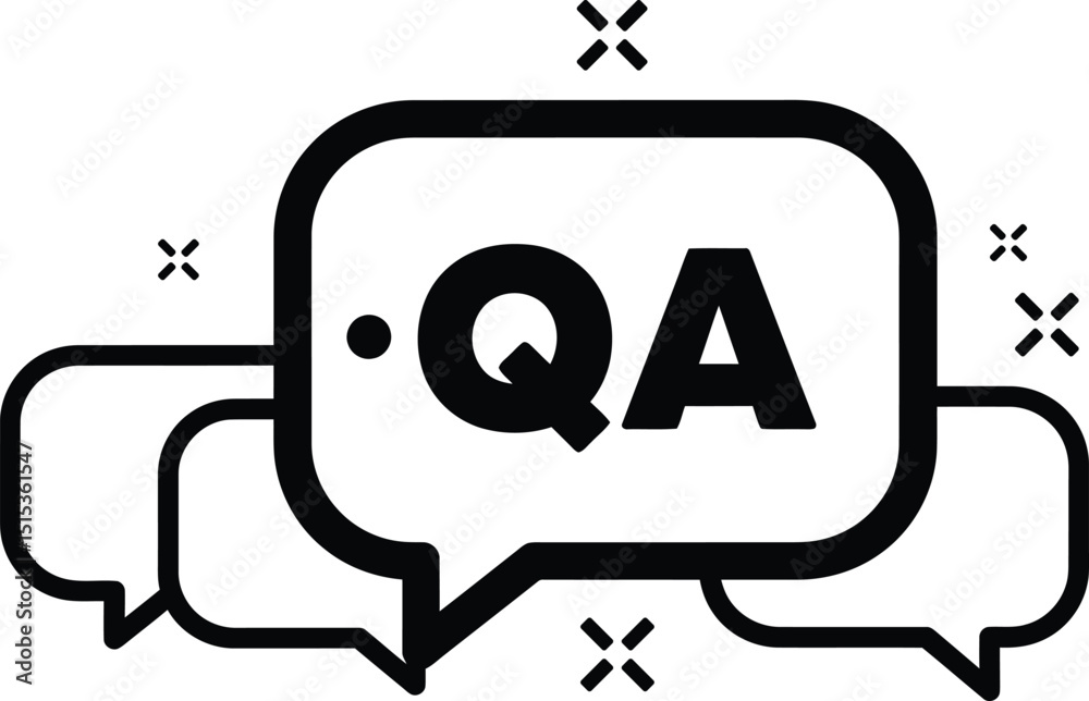 Poster qa speech bubbles with sparkles icon, simple questions and answers communication symbols ai generati
