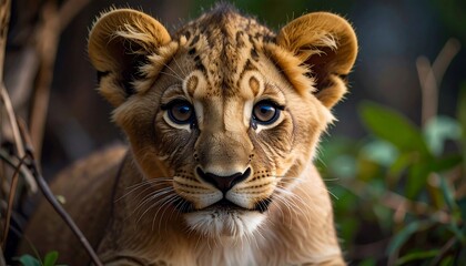Fototapeta premium Cute Lion Cub Closeup.
