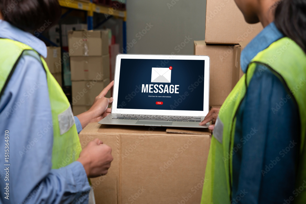 Poster email notification message showing on computer screen snugly. digital marketing message information 