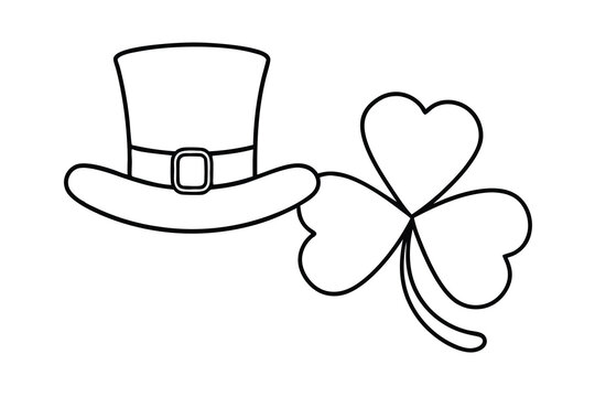 Leprechaun hat and shamrock line art st patricks day illustration