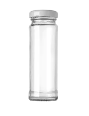 Fotobehang Empty glass jar with white lid standing on white background © AlenKadr