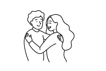 Happy couple embracing line art illustration romantic love