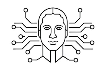 Ai humanoid line art digital brain circuitry connection