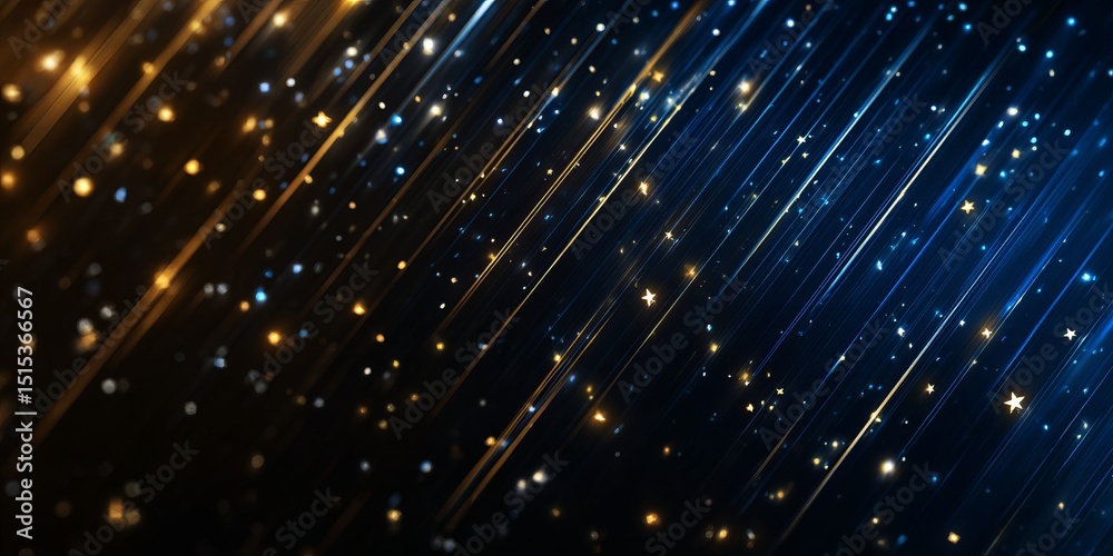 Poster bright streaks of light drift across a dark space background filled with vibrant stars and abstract 