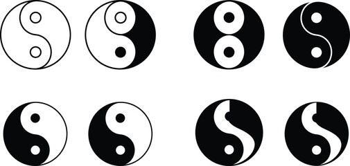 Fototapeta premium Set of Black and White Yin Yang Symbols, Harmony and Balance Icon Collection for Spiritual and Design Concepts AI Generative