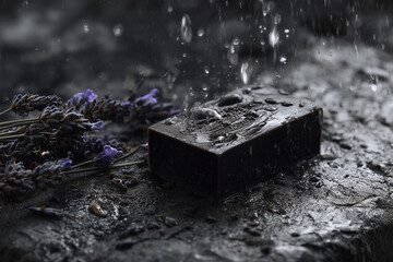 Fototapeta premium Lavender soap with water droplets