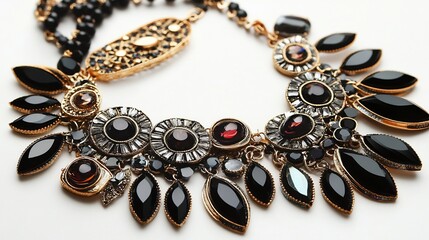 Layered necklace and artistic jewelry pieces arranged as contemporary fashion set ideal for editorial design use overlay cut out on isolated transparent removed background