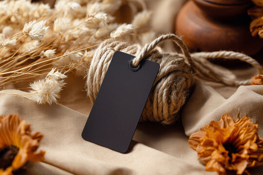 Minimalist tag mockup with autumnal decor