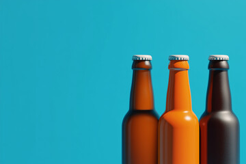 Beer bottles on blue background