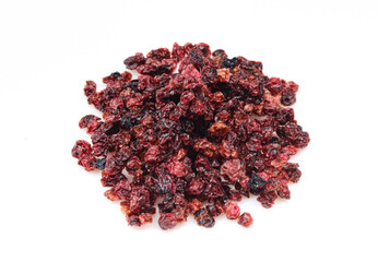 Pile of dry dehydrated cranberries isolated on white background