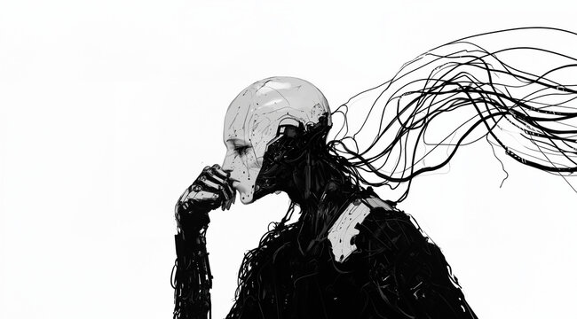 Andro&iuml;de sans visage en r&eacute;flexion