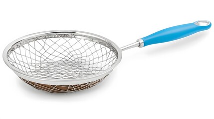 Modern Kitchen Utensil Blue Handle Mesh Strainer Food Photography
