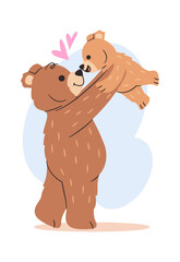 Bear parent throwing loving baby