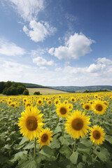 Fototapeta premium breathtaking summer landscape featuring vast fields of sunflowers in belgium under clear blue sky