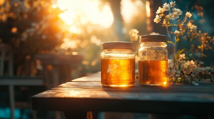 honey on a wooden table