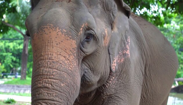Elephant Closeup with Park Setting. - Powered by Adobe
