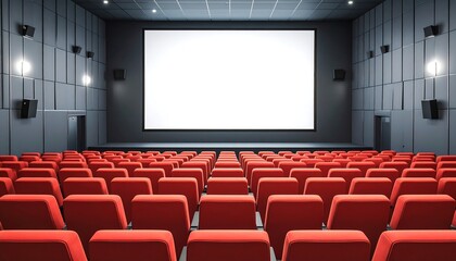 Empty cinema with large screen.