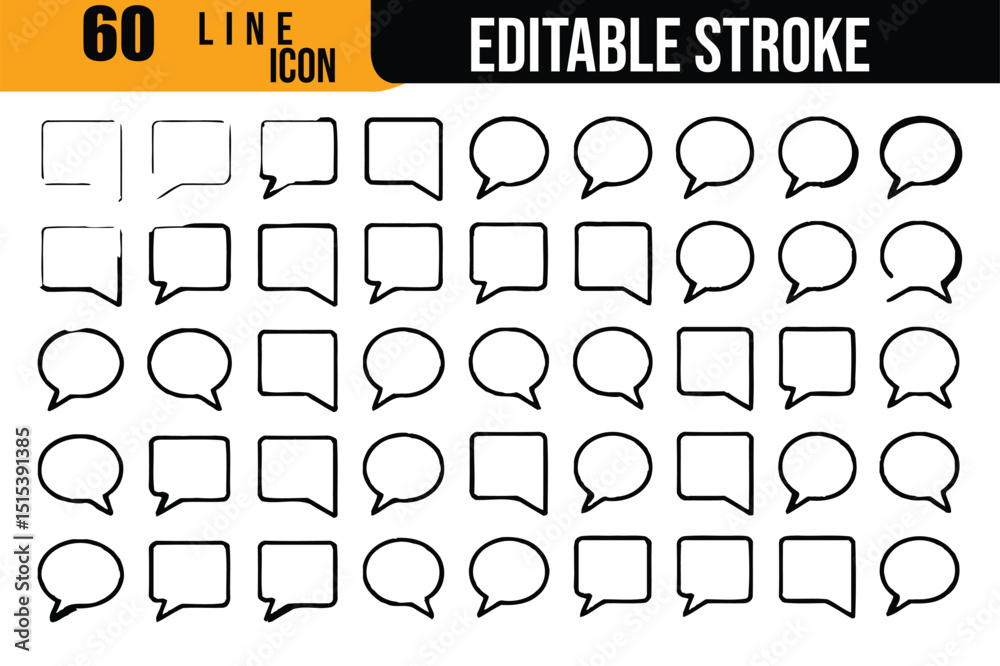 Fototapete sixty editable stroke line icons of speech bubbles in square and circular shapes