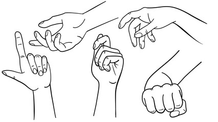 Fototapeta premium Hand Gestures and Palms Line Illustration Set